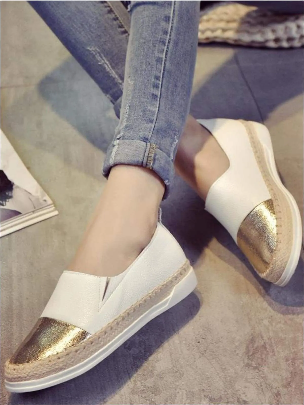 Women's Metallic Espadrille Slip On Shoes By Liv and Mia