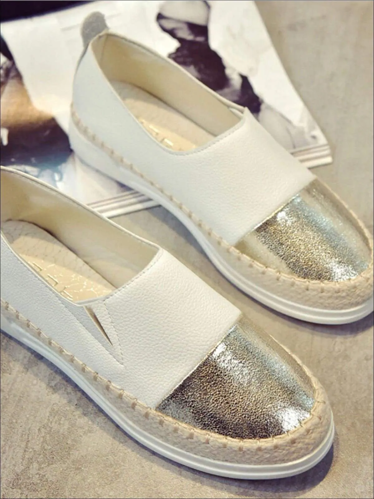 Women's Metallic Espadrille Slip On Shoes By Liv and Mia