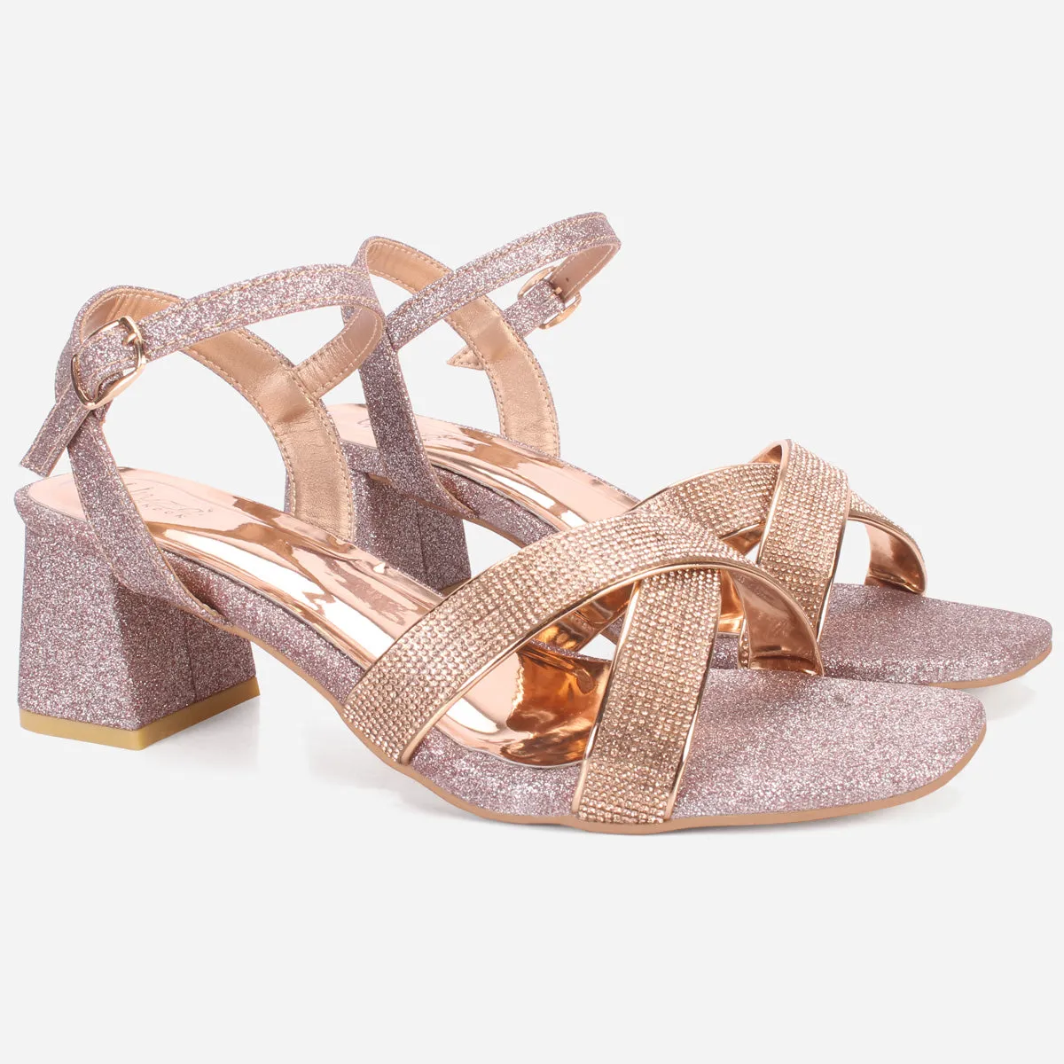 Womens "TANIT" Glittery Crossover Strap Sandals
