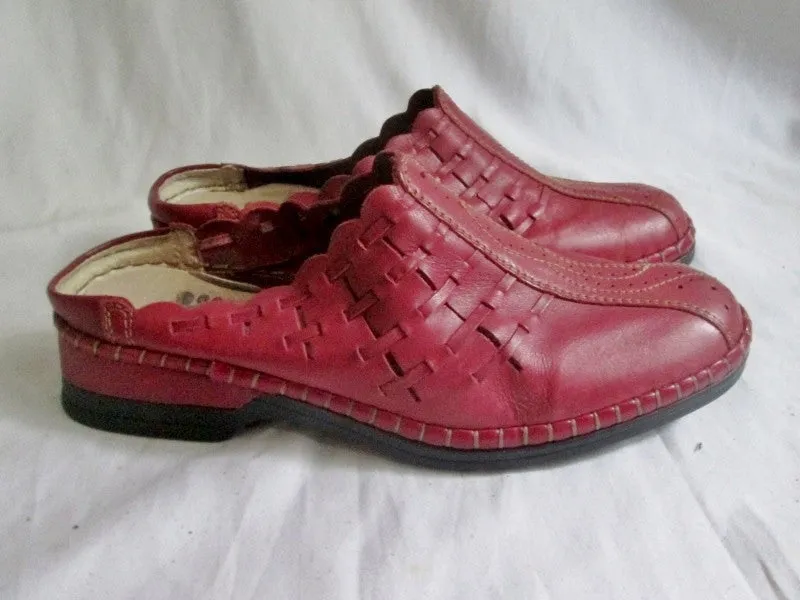 Womens SPRING STEP HANDMADE Leather Clog Shoe Slip-On Loafer Mule RED 40 / 8.5 Woven